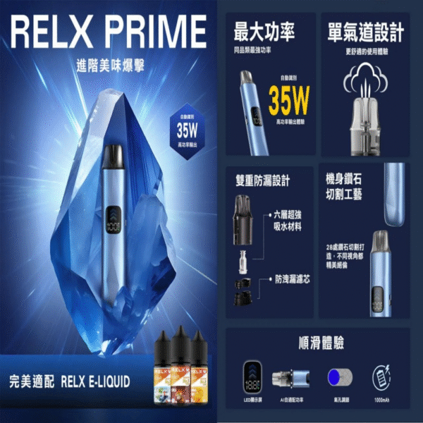 悅刻RELX PRIME注油式電子煙主機套裝 35W輸出 智能防漏設計